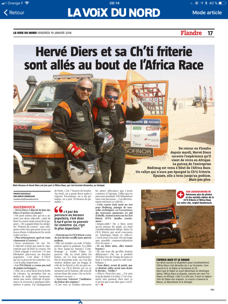 Hervé Diers et sa chti friterie ont été au bout de l'africa race VDN