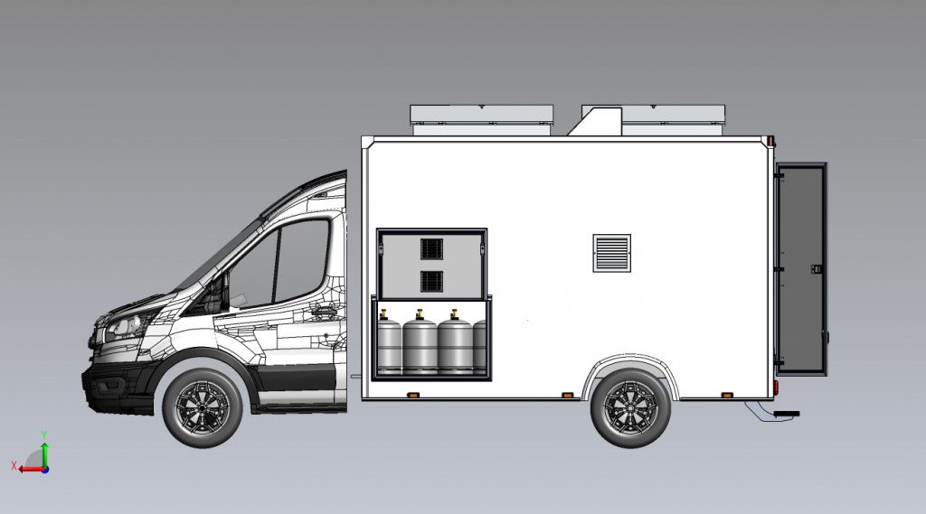 Vue intérieure plan de camion rôtisserie