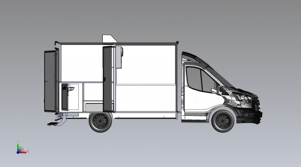 Vue intérieure plan de camion pizza
