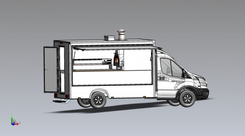 Camion pizza four à bois vue hayon ouvert