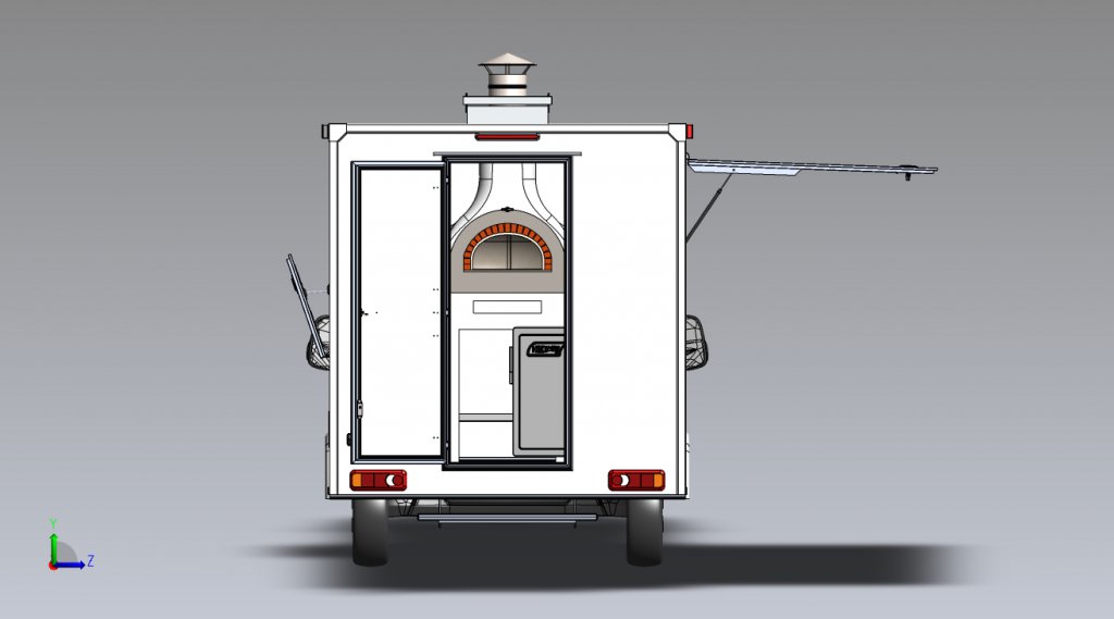 Camion pizza four à bois vue arrière
