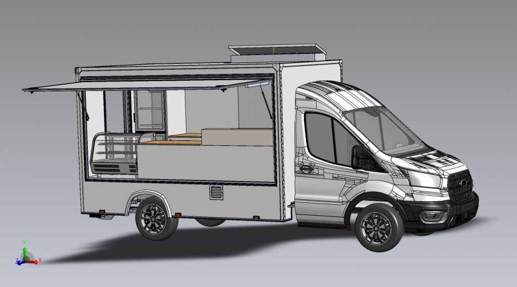 Camion FoodTruck vue hayon ouvert loin